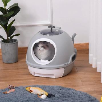 Kattenbak - HappyCat - Met overkapping - Draagbaar - Grijs beschikbaar voor biedingen