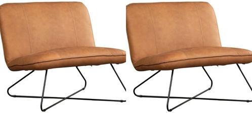 Bruine leren industriële fauteuils zonder armleuning - Ranc, Huis en Inrichting, Fauteuils, 75 tot 100 cm, Nieuw, 75 tot 100 cm