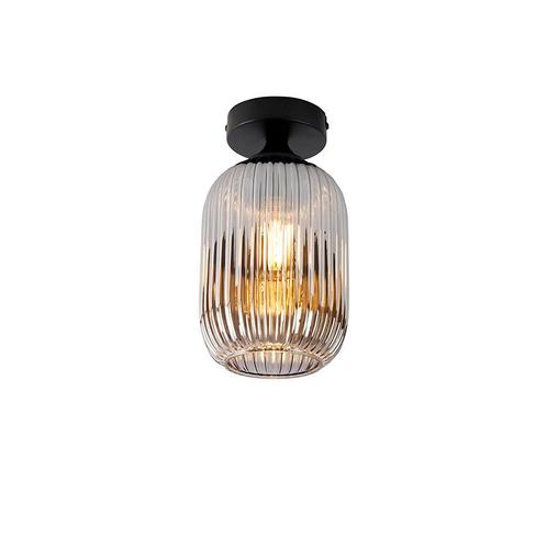 Art deco plafondlamp zwart met smoke glas - Banci, Huis en Inrichting, Lampen | Overige