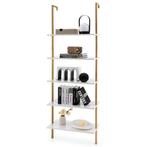 5 Niveaus Ladderrek Wandmontage 180 cm Boekenkast met Gouden