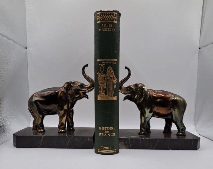 Boekensteunen - Zinklegering, Marmer - De olifanten, Antiek en Kunst, Curiosa en Brocante