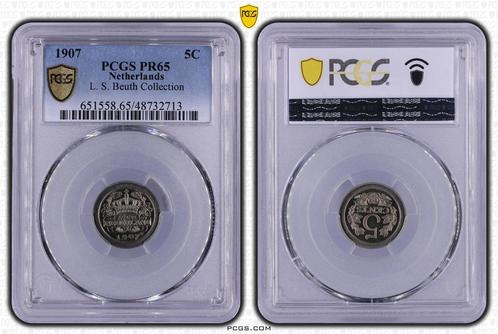 Koningin Wilhelmina 5 cent 1907 Proof PR65 L.S. Beuth Coll., Postzegels en Munten, Munten | Nederland, Losse munt, 5 cent, Koningin Wilhelmina