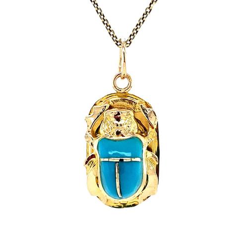 Gouden scarabee hanger met blauwe kleursteen 18 krt, Sieraden, Tassen en Uiterlijk, Kettinghangers, Nieuw, Ophalen of Verzenden