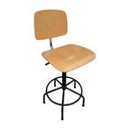 Industriële werkstoel, verstelbaar, houten zitting,, Ophalen of Verzenden, Gebruikt, Overige typen