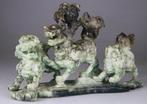 3x leeuwen Foo Dog beeldje - Serpentijn - Gesneden steen -, Antiek en Kunst