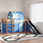 vidaXL Stapelbed met glijbaan en gordijnen blauw 90x200 cm, 90 cm, Eenpersoons, Nieuw, 200 cm