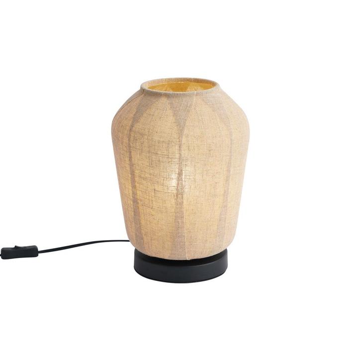 Japandi tafellamp zwart met beige linnen kap 21.5cm - Nami, Huis en Inrichting, Lampen | Tafellampen, Nieuw, Metaal, Minder dan 50 cm