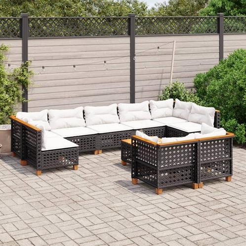 vidaXL 10-delige Loungeset met kussens poly rattan zwart, Tuin en Terras, Tuinsets en Loungesets, Loungeset, Nieuw, Rotan, Verzenden