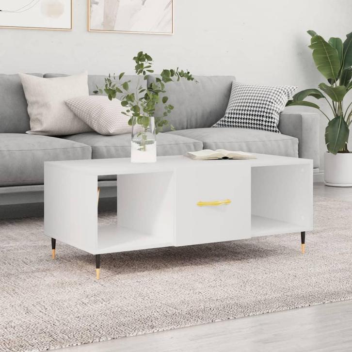 vidaXL Salontafel 102x50x40 cm bewerkt hout wit, Huis en Inrichting, Tafels | Salontafels, 100 tot 150 cm, Nieuw, Overige houtsoorten