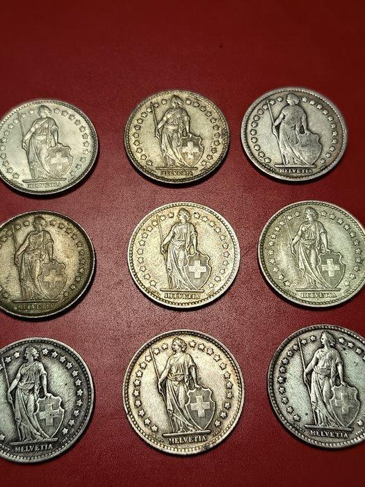 Zwitserland. 1 Franc 9x 1911/1964 (Zonder Minimumprijs), Postzegels en Munten, Munten | Europa | Niet-Euromunten