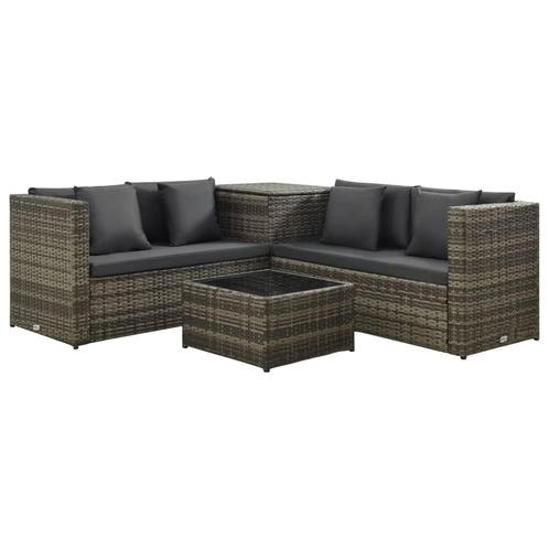 vidaXL 4-delige Loungeset met kussens poly rattan grijs, Tuin en Terras, Tuinsets en Loungesets, Loungeset, Nieuw, 4 zitplaatsen