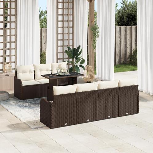 vidaXL 8-delige Tuinset met Kussens Bruin Poly Rattan, Tuin en Terras, Tuinsets en Loungesets, Tuinset, Nieuw, Rotan, Verzenden