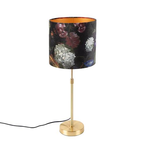 Tafellamp goud/messing met velours kap bloemen 25 cm - Parte, Huis en Inrichting, Lampen | Tafellampen, Nieuw, Overige materialen