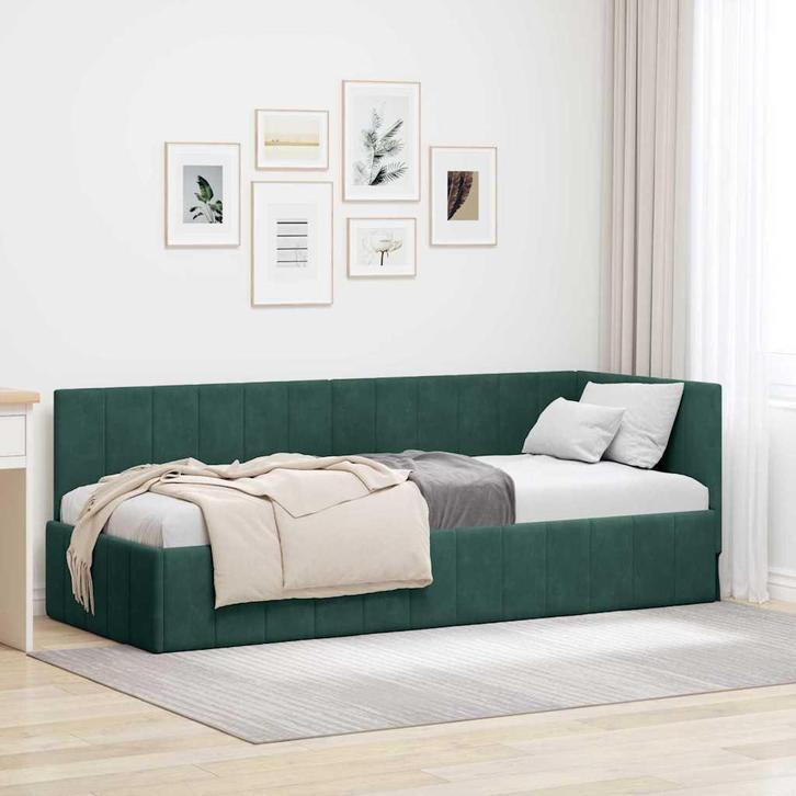 vidaXL Hoekbedframe met hoofdeinde Donkergroen 80 x 200 cm, Huis en Inrichting, Slaapkamer | Bedden, Groen, Nieuw, Hout, Verzenden