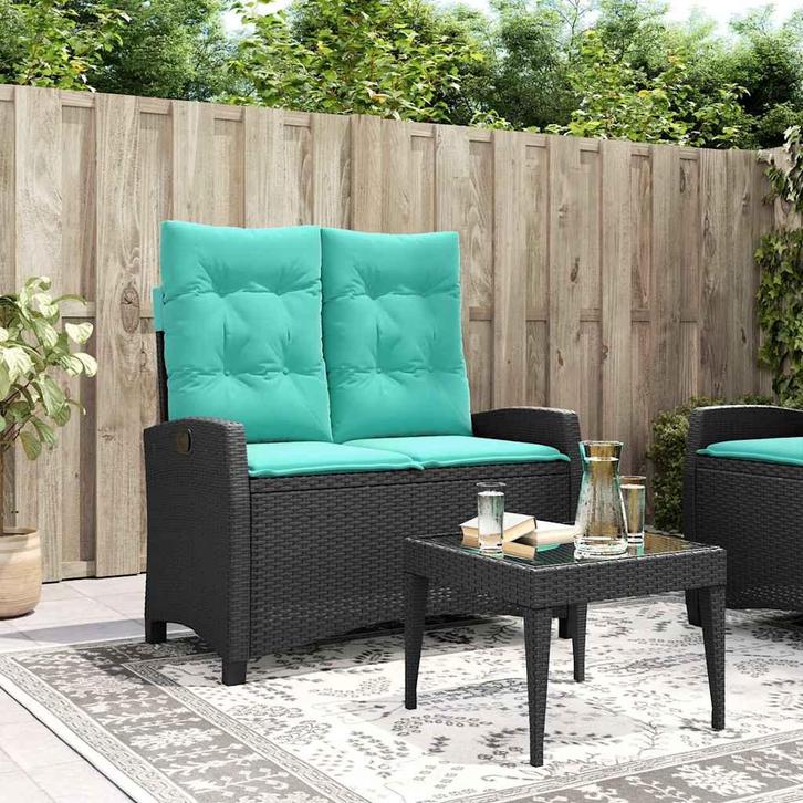 vidaXL Tuinbankje verstelbaar met kussens poly rattan zwart, Tuin en Terras, Tuinbanken, Nieuw, Rotan, Verzenden