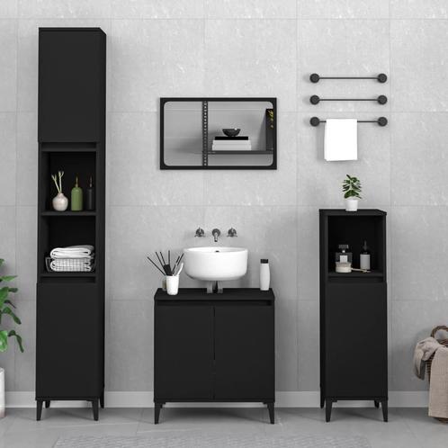 vidaXL 3-delige Badkamermeubelset bewerkt hout zwart, Huis en Inrichting, Badkamer | Badkamermeubels, Nieuw, Verzenden