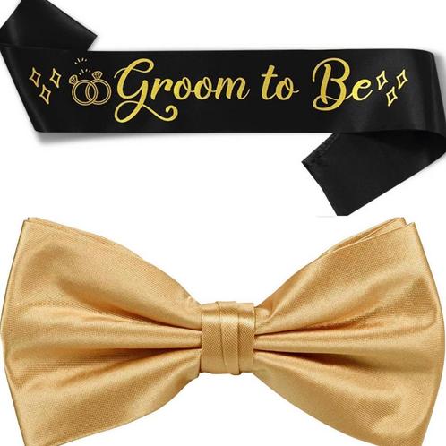 Groom to Be sjerp en dasstrik zwart met goud, Kleding | Heren, Trouwkleding en Trouwaccessoires, Zwart, Nieuw, Accessoires, Verzenden