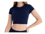 Dames Sport Crop Top - Korte Mouwen - WOOSTER® - Donkerblauw, Verzenden