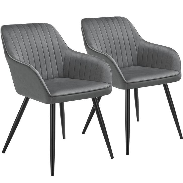 Stoel Marilyn, fluweeloptiek, gestikt - grijs / zwart, Set v, Huis en Inrichting, Stoelen, Verzenden