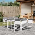 vidaXL 7-delige Tuinset met kussens textileen wit, Verzenden, 6 zitplaatsen, Nieuw, Rvs