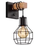 Retro Wandlamp Hout & Metaal – Industriële Kooilamp, Huis en Inrichting, Lampen | Wandlampen, Verzenden, Nieuw