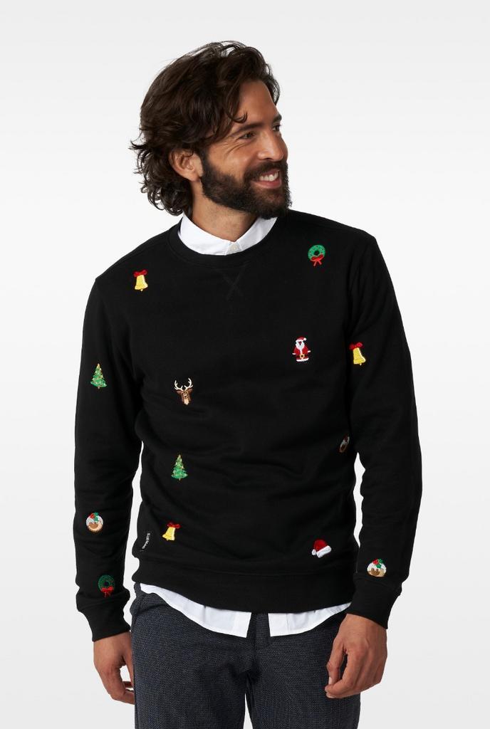 Kersttrui X-Mas Icons Zwart, Kleding | Heren, Carnavalskleding en Feestkleding, Nieuw, Ophalen of Verzenden