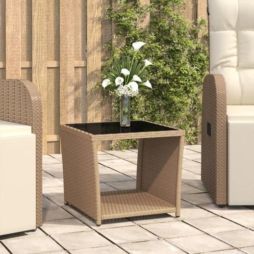 vidaXL Salontafel met glazen blad poly rattan en gehard glas, Tuin en Terras, Tuintafels, Nieuw, Verzenden