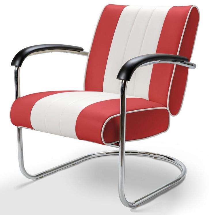 Retro Bel Air Lounge Stoel Pullman LC-01 Rood/Wit, Huis en Inrichting, Banken | Bankstellen, Ophalen