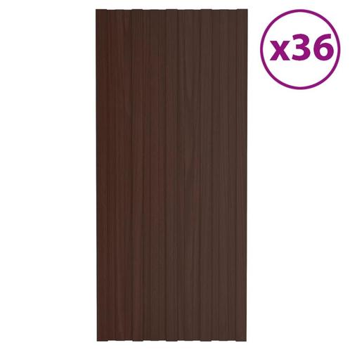 vidaXL Dakpanelen 36 st 100x45 cm gegalvaniseerd staal bruin, Doe-het-zelf en Verbouw, Dakpannen en Dakbedekking, Nieuw, Verzenden