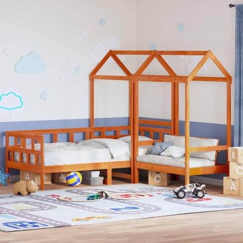 vidaXL Kinderbedset met huisje massief grenenhout wasbruin, Huis en Inrichting, Slaapkamer | Bedden, 90 cm, 200 cm, Bruin, Eenpersoons