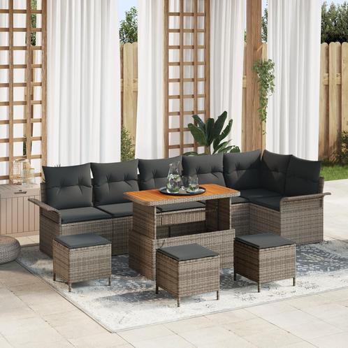 vidaXL 10-delige Tuinbankenset met kussens poly rattan, Tuin en Terras, Tuinsets en Loungesets, Nieuw, Rotan, Verzenden