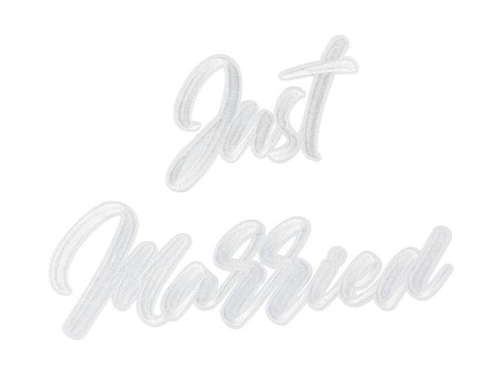 Strijk Embleem Just Married 30cm, Hobby en Vrije tijd, Feestartikelen, Nieuw, Verzenden