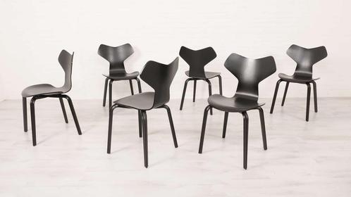 6 zwarte eetkamerstoelen van Arne Jacobsen voor Fritz Hansen, Huis en Inrichting, Stoelen, Ophalen of Verzenden
