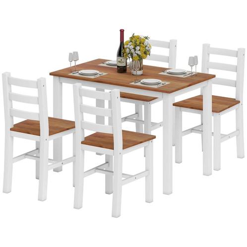 TRUUSK Eetgroepset, Eettafel, 4 Stoelen, Eetkamerset, Grenen, Huis en Inrichting, Tafels | Eettafels, Nieuw, Verzenden