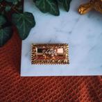 Vintage gouden broche met zirconia en parels (filigrain), Sieraden, Tassen en Uiterlijk, Broches, Gebruikt, Overige kleuren, Ophalen of Verzenden