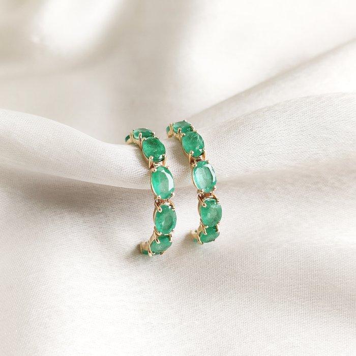 Hoepel oorbellen - 14 karaat Geel goud - 5.86ct. tw. Smaragd, Sieraden, Tassen en Uiterlijk, Antieke sieraden