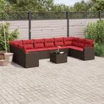 vidaXL 11-delige Loungeset met kussens poly rattan bruin, Tuin en Terras, Verzenden, Nieuw, Rotan, Loungeset