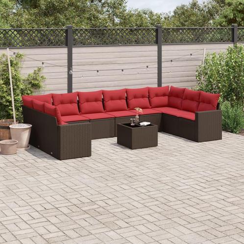 vidaXL 11-delige Loungeset met kussens poly rattan bruin, Tuin en Terras, Tuinsets en Loungesets, Loungeset, Nieuw, Rotan, Verzenden
