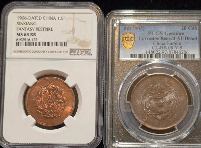 China, Qing-dynastie Copper coins 1903 20 Cash / 10 Cents,, Postzegels en Munten, Munten | Azië