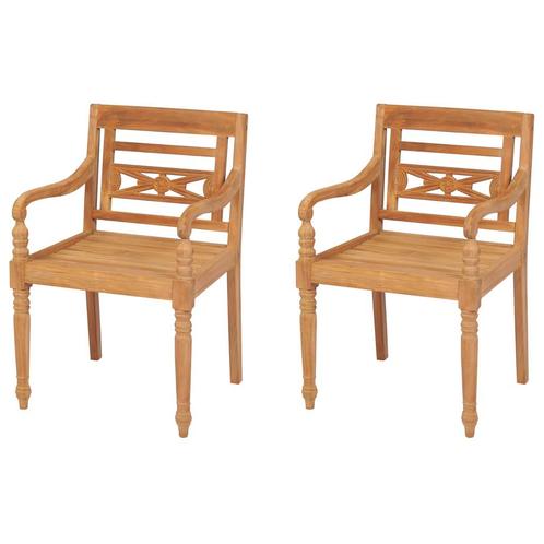 vidaXL Stoelen Batavia 2 st massief teakhout, Tuin en Terras, Tuinstoelen, Nieuw, Teakhout, Verzenden