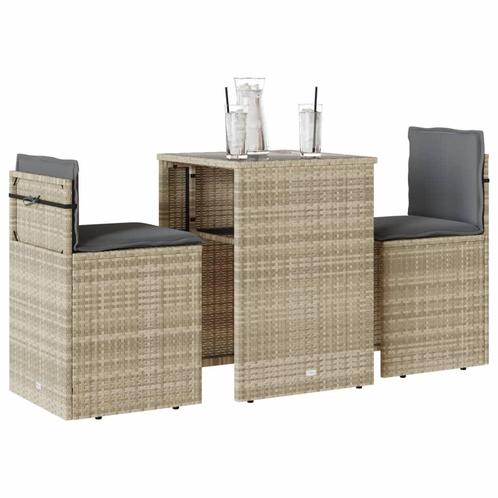 vidaXL 3-delige Bistroset met kussens poly rattan lichtgrijs, Tuin en Terras, Tuinsets en Loungesets, Nieuw, Rotan, Verzenden