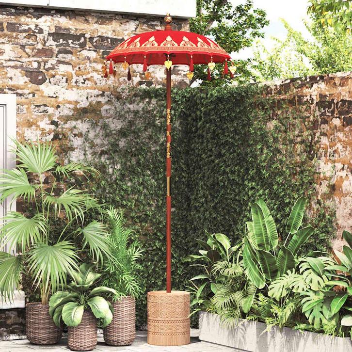 vidaXL Balinese Parasol Rood (90-100) x 260 cm Katoen en, Tuin en Terras, Parasols, Nieuw, Minder dan 1 meter, Verzenden