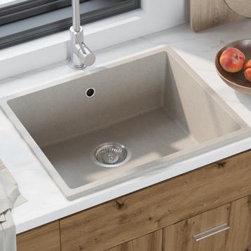 vidaXL Keuken Spoelbak met Overloopgat Beige Graniet beschikbaar voor biedingen