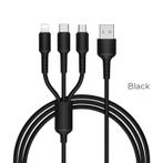 3 in 1 (USB-C / Lightning / Micro USB) Laadkabel Zwart, Verzenden, Nieuw