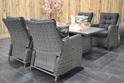 Madrid Verstelbare Loungeset 4 Lounge Stoelen Genua Vuurtafe, Tuin en Terras, Tuinsets en Loungesets, Bijzettafel, Eettafel, Stoel