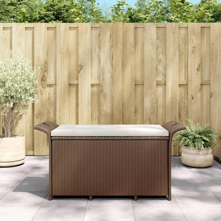 vidaXL Tuinbank met kussen 116x46x57 cm poly rattan bruin, Tuin en Terras, Tuinbanken, Nieuw, Rotan, Verzenden