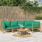vidaXL 6-delige Loungeset met kussens bamboe groen, Verzenden, Nieuw, Hout, Loungeset