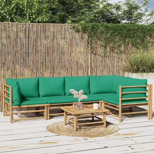 vidaXL 6-delige Loungeset met kussens bamboe groen, Tuin en Terras, Tuinsets en Loungesets, Loungeset, Nieuw, Hout, Verzenden