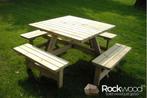 Rockwood® Picknicktafel Vierkant 1.15m    met 4, Tuin en Terras, Picknicktafels, Ophalen of Verzenden, Nieuw, Vierkant, Hout