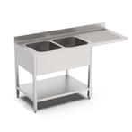 HCB Spoeltafel - dubbele spoelbakken links - 180 cm - RVS, Verzenden, Nieuw in verpakking, RVS Meubilair